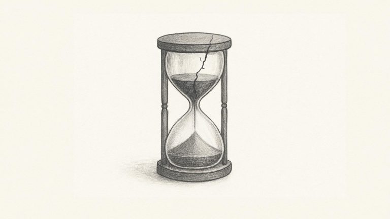Reloj de arena con una grieta (símbolo de urgencia + desgaste del sistema actual): Denota la inminente necesidad de reforma, el paso del tiempo, el agotamiento del modelo vigente.